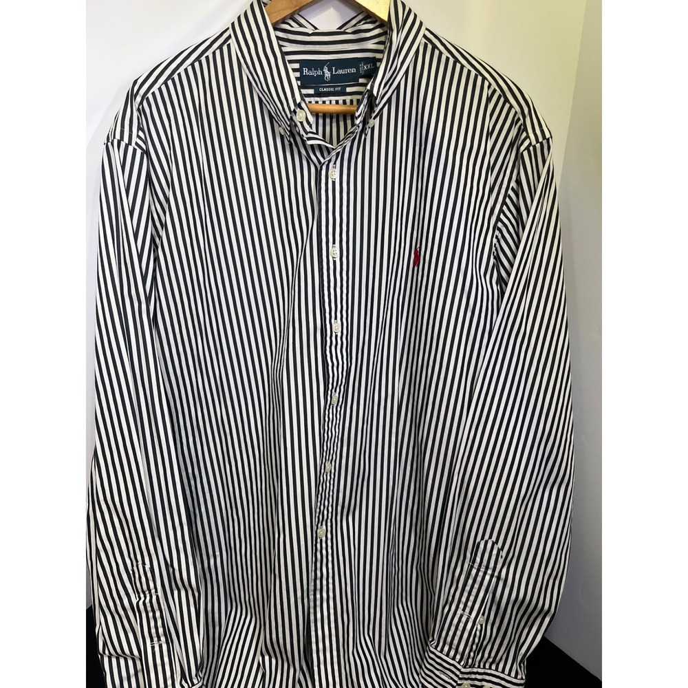 Ralph Lauren Classic Fit Mens XXL Striped Cotton Button Down Shirt Navy White